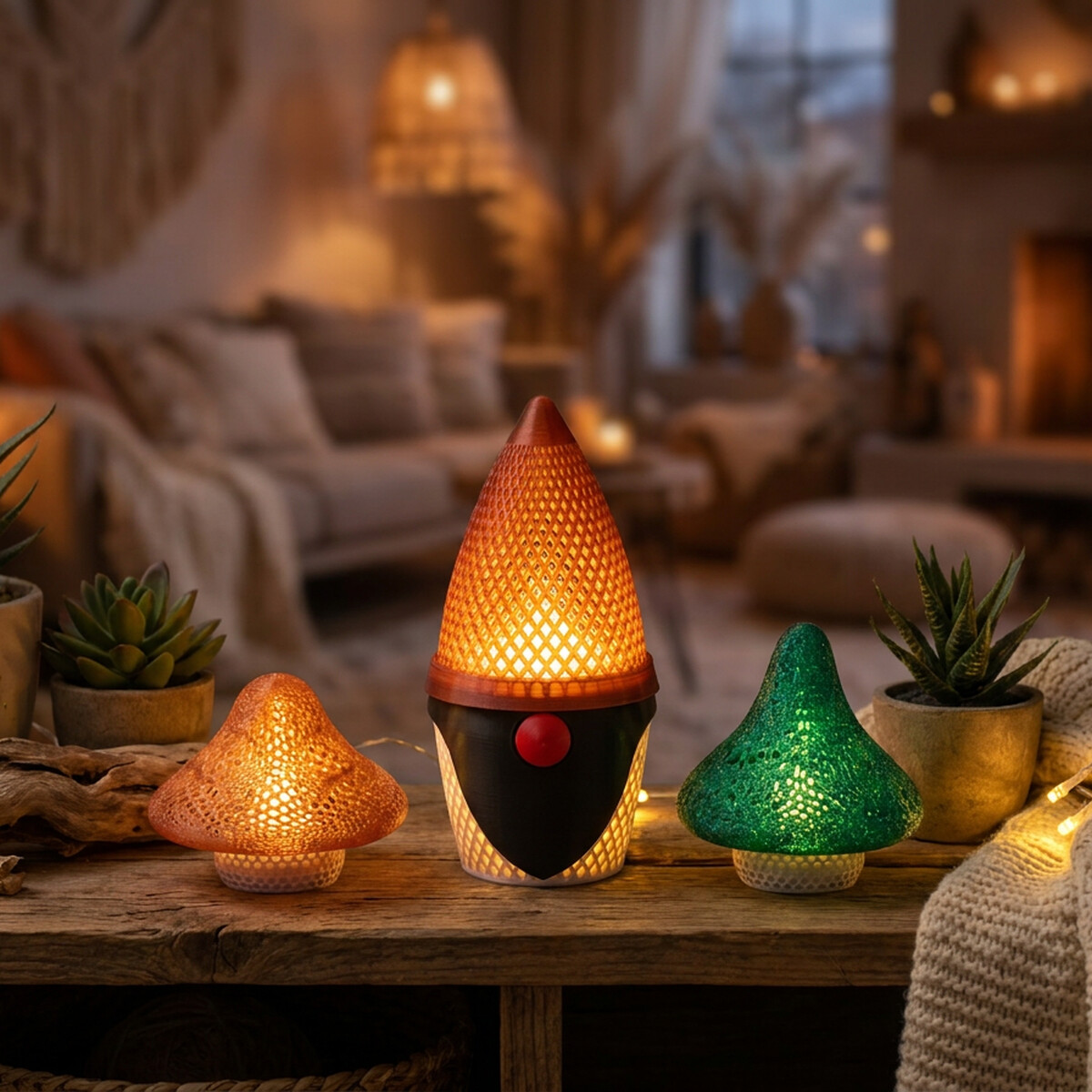 Kit Gnomo Voronoi + 2 Cogumelos (Luminárias)